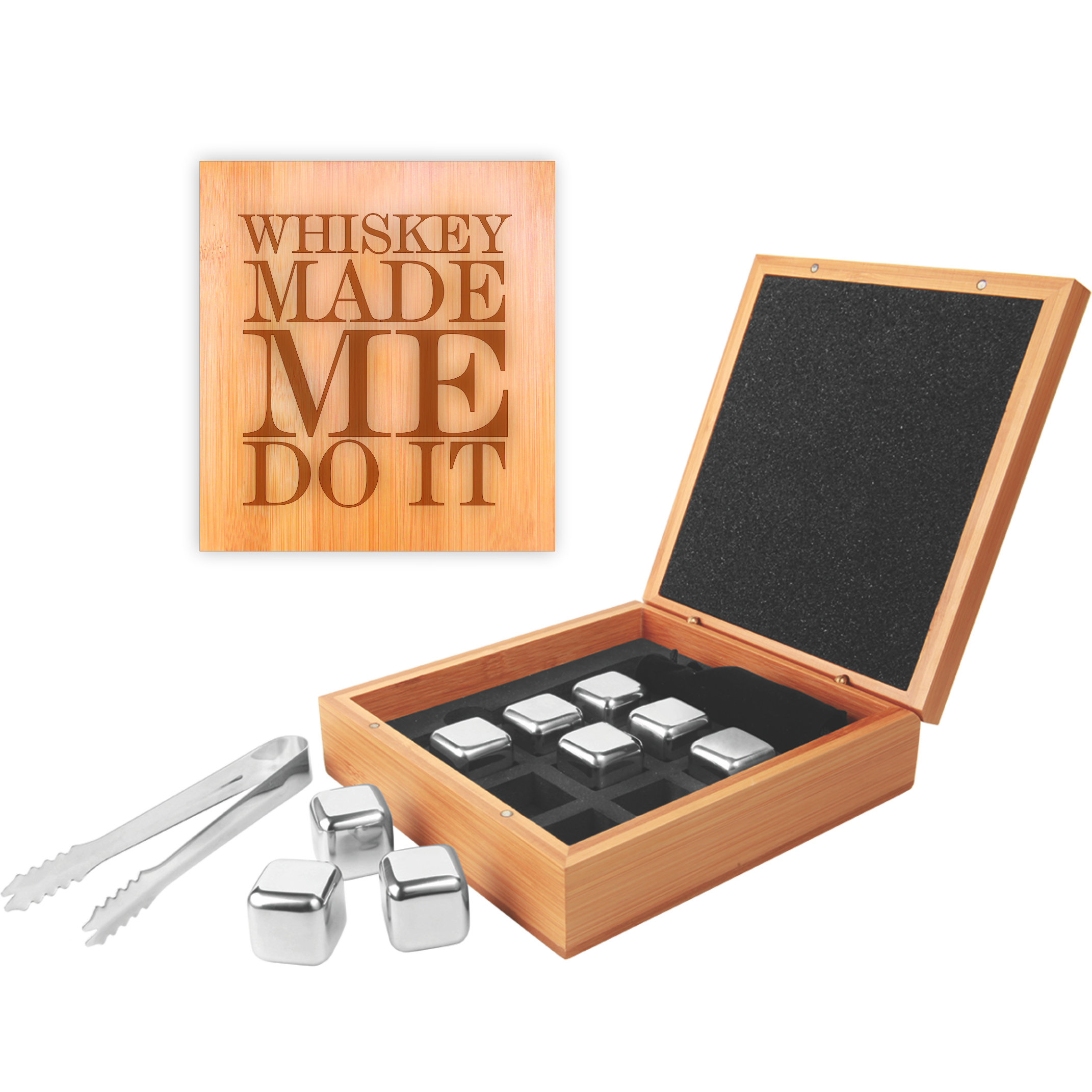 Stainless Steel Whiskey Stone Set in Bamboo Case
