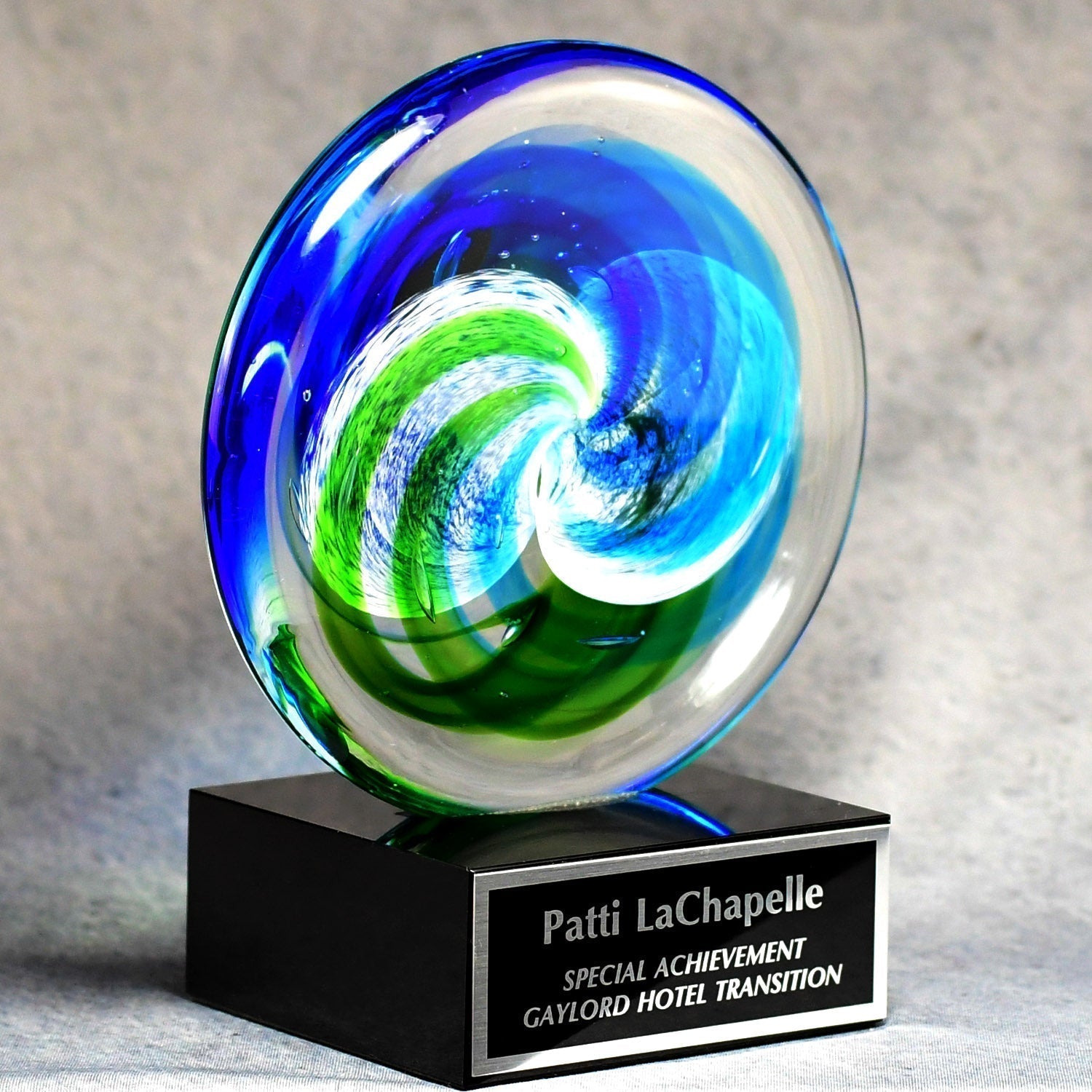 Circle Art Glass on Black Glass Base