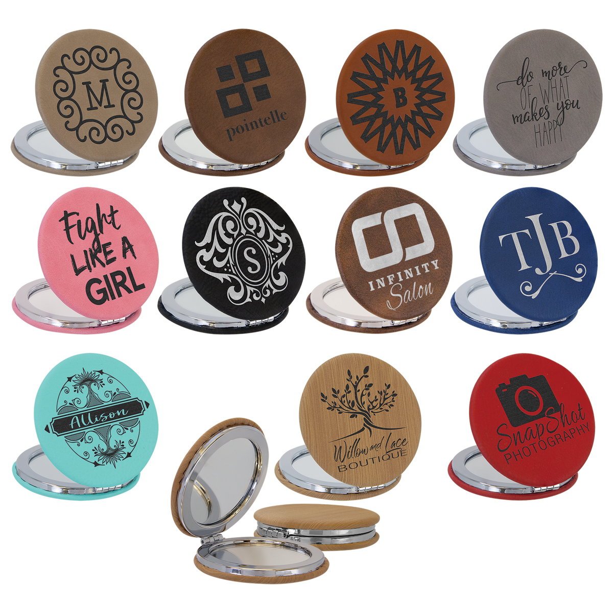 Laserable Leatherette Compact Mirror