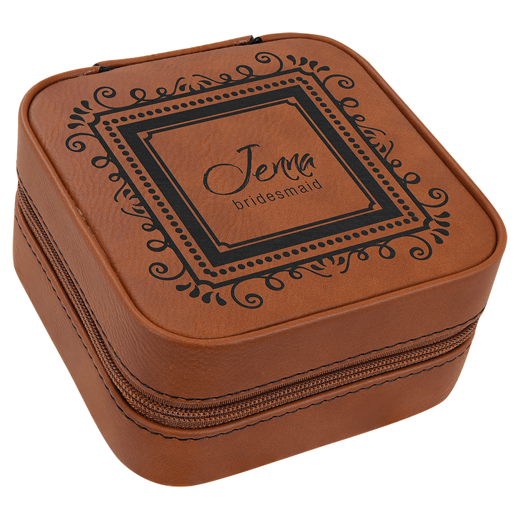 Laserable Leatherette Travel Jewelry Box with Tan Lining