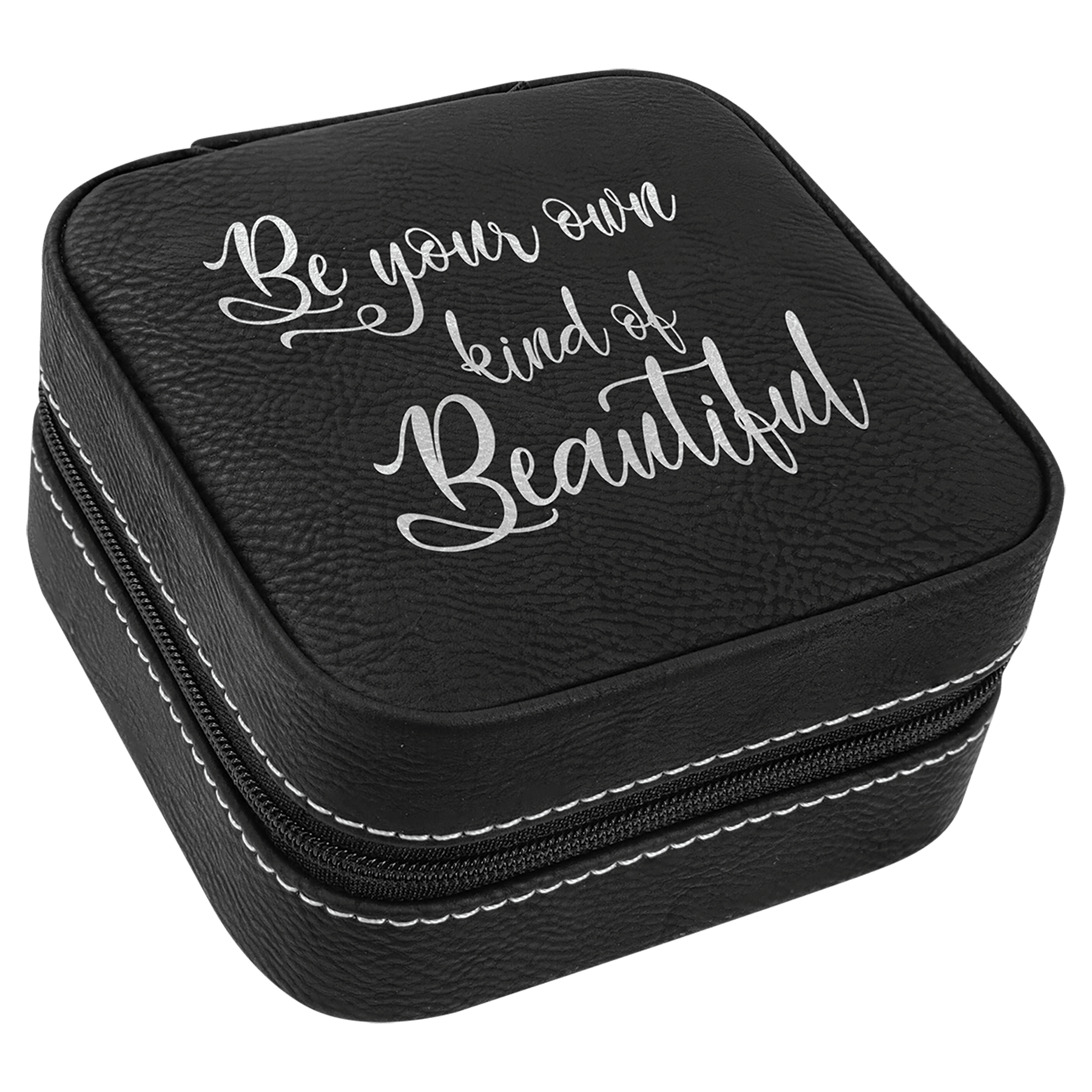 Laserable Leatherette Travel Jewelry Box with Tan Lining