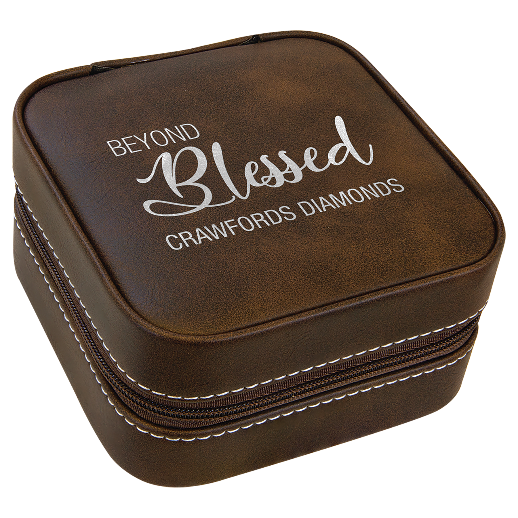 Laserable Leatherette Travel Jewelry Box with Tan Lining